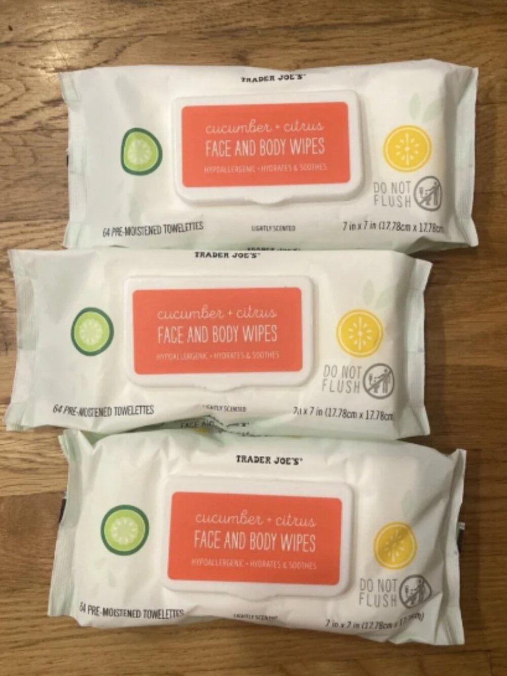 Trader Joe's Cucumber Citrus Face And‎ Body Wipes 3 Packs 64 Wipes New With Tags